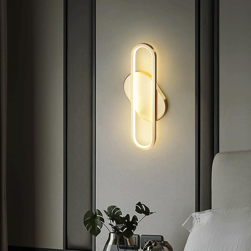 Applique murale en laiton à LED, applique murale à anneau en cuivre avec abat-jour en acrylique blanc, appliques murales de chevet, appliques murales minimalistes modernes pour chambre à coucher, coul