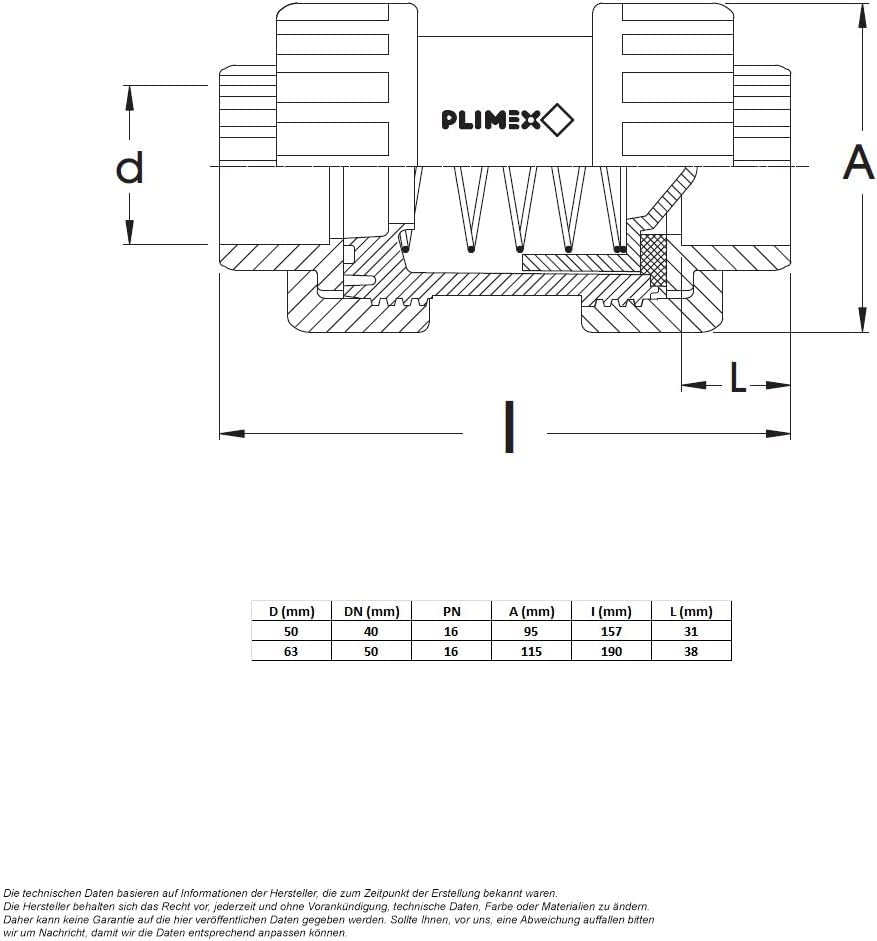 Generisch Plimat - Valvola di ritegno in PVC, trasparente, 50 mm