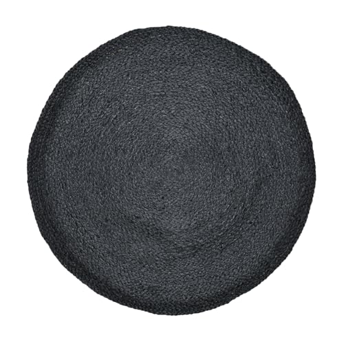 Marrakech Tapis décoratif bohème, en jute tressé, rond, 80 cm, noir, Abrila pour salon, couloir, salle de bain ou cuisine, tapis d'extérieur rond comme...