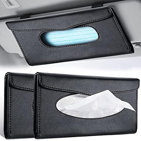 Pack of 2 Car Tissue Holder, PU Leather Car Tissue Box Mask Holder Napkin Holder Tissue Box Holder for Car Sun Visor Tissue Box Car Back Seat Backrest Car Accessories Cover