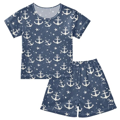 ALAZA Vintage Anchor Stars Pajama Set Short Sleeve Sleepwear Soft Lounge Nightwear