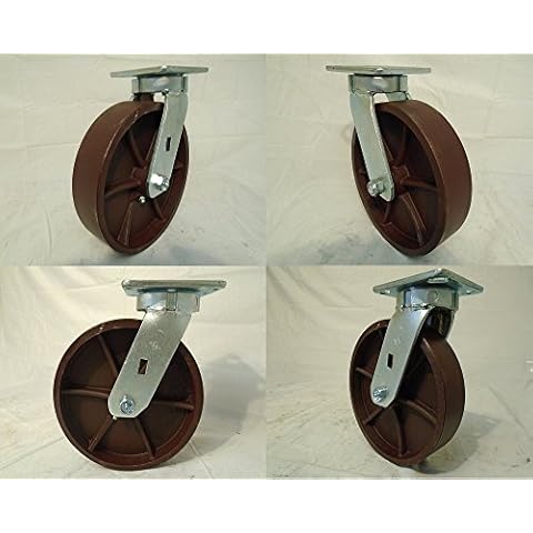 8"x2" Swivel Casters Kingpinless with Ductile Steel Wheel, Supports 8,000 lbs, 2,000 lbs Each (4), Perfect for Carts, Industrial Equipment, DYI Projects Cover