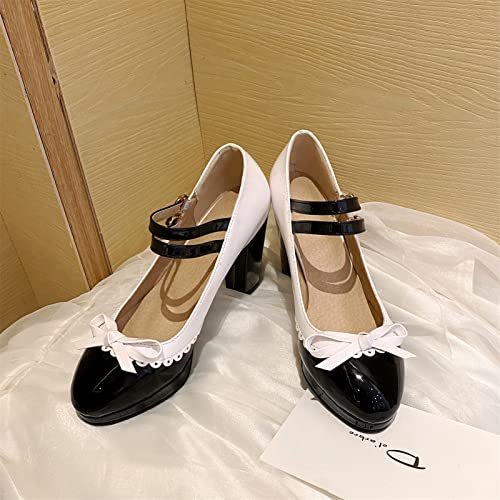 Image of MEOTINA Cute Bow Heels Mary Janes Shoes Women Dress Platform Strappy High Heels Kawaii Shoes