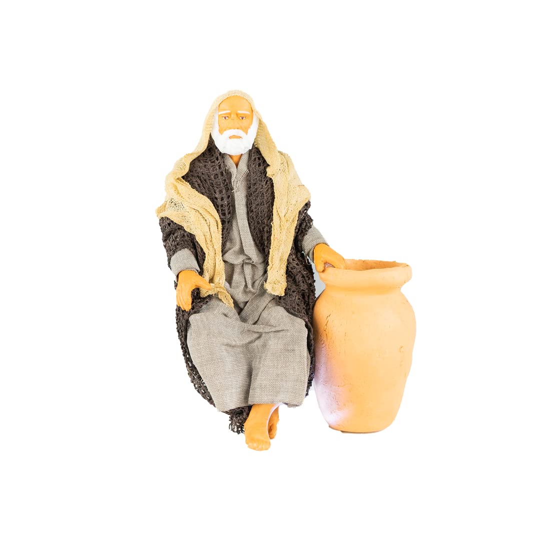 Holyhome Uomo seduto accanto all'Anfora cm 15 (5,90 Inch) - Presepe Napoletano Terracotta Vestita, Realizzato e Dipinto a Mano, Made in Italy