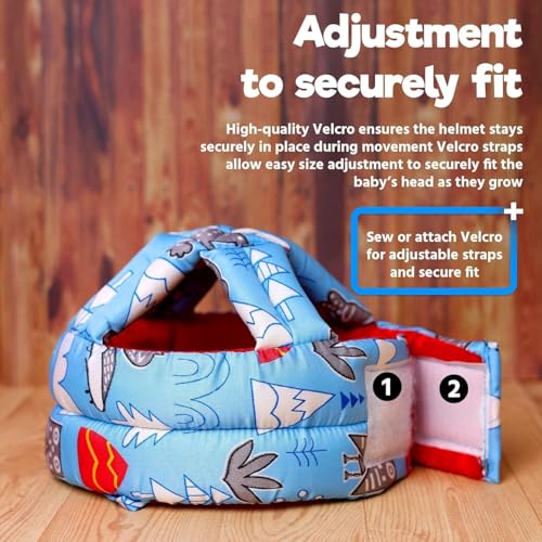 Image of Baby Infant Toddler Helmet No Bump Safety Head Cushion Bumper Bonnet Adjustable Protective Printed Cap Child Safety Headguard for Running Walking Crawling Safety Helmet (Blue)