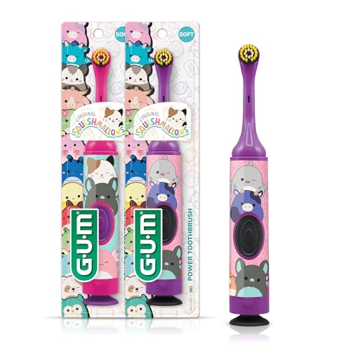 GUM Squishmallows Kids Battery Power Toothbrush Soft Bristles with Suction Cup Base Batteries Included 1 Count (Pack of 2)