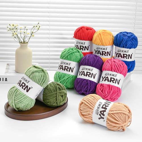 Image of 12 Pack Velvet Yarn for Knitting, Chunky Chenille Yarn for Crocheting, Baby Yarn for Crocheting Soft Blanket, Super Bulky 42.3oz(1049yds), Multicolor Amigurumi Yarns Set B