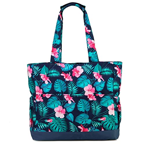 Image of VASCHY Beach Bag for Women, Large Waterproof Sandproof Fold-able Packable Pool Tote Bag w Zipper /Pockets