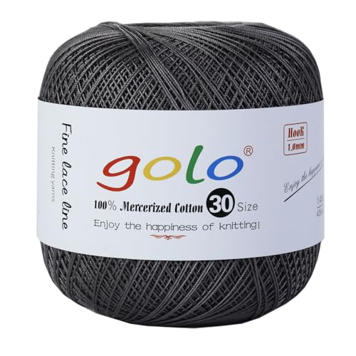 Image of golo Crochet Thread Size 30 Yarn for Hand Kniting DIY Tatting Black Gray Yarn 227