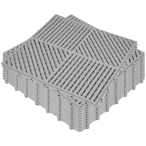 Image of ToLanbbt Modular Interlocking Cushion 12P 11.8 inch x 11.8 inch Interlocking Rubber Floor Drain Holes Non-Slip Splicing Drainage Mats for Deck, Shower, Kitchen, Drain Pool, Sauna Bath (Grey, Diagonal)