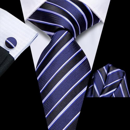 Image of Dubulle Mens Tie Set Solid Paisley Silk Striped Necktie for Men with Cufflinks Tie and Pocket Square