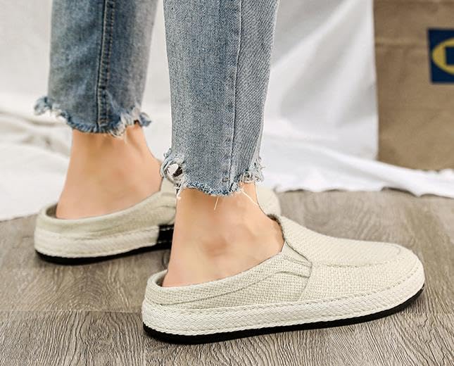 Men's Canvas Slip-on Espadrilles Loafers,Fashion Breathable Hand Stitching Linen Indoor Outdoor Non-Slip Comfortable Flat, Casual Walking Sneakers Moccasins Boat Shoes3