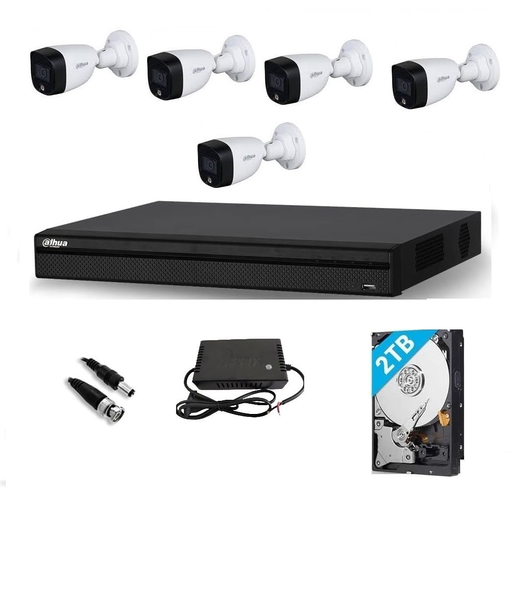 Dahua 5MP Full HD Colour Vision in Night with Audio Mice 5 Camera Set(8 CH DVR,Colour Vision in Night Outdoor Built in Audio Bullete Camera-5Nos,2TB Hard Disk,8CH SMPs,Connectors)