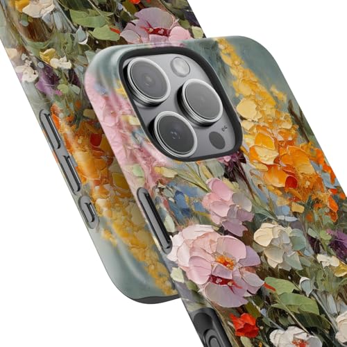 Image of Goodon for iPhone 16 Pro Max Case Cute - Wireless Charging Compatible - Dual-Layer Hard Shell + Silicone Cover - Protective Phone Case with Trendy Designs for Women - Oil Painting Flowers