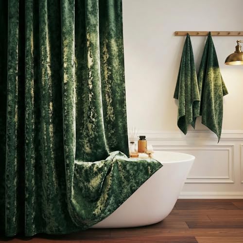 TAMGHO Crushed Velvet Shower Curtain, Dark Green Luxury...