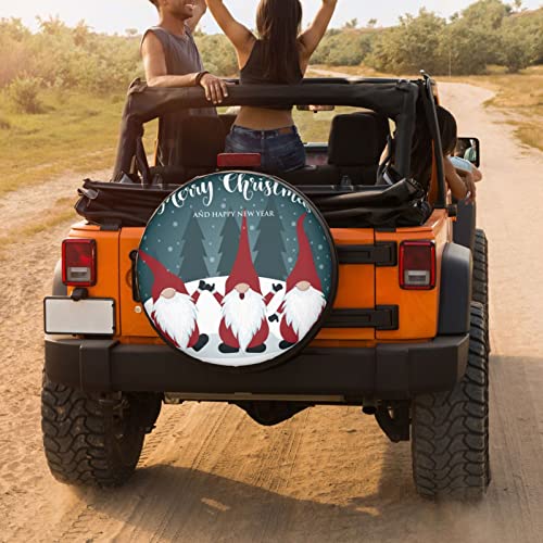 Image of Delerain Christmas Gnomes Spare Tire Covers Waterproof Dust-Proof Spare Wheel Cover Universal Fit for Trailer, RV, SUV, Truck and Many Vehicle (17 Inch for Diameter 31 inch-33 inch)