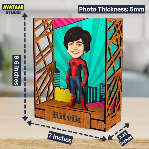 Image of Personalized Gift for Kids, Friends Character Caricature Photo Frame Unique Design Customized Gift for Children, Return Gift Idea (Spiderman, Box)
