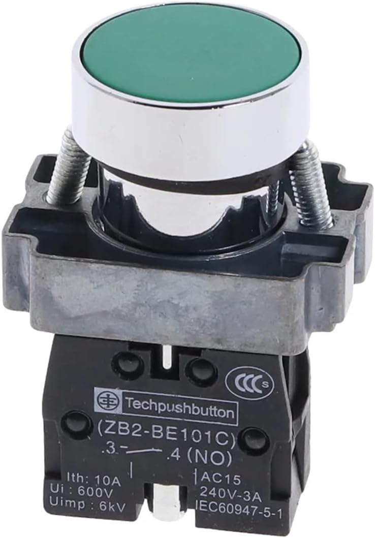 CZMDKEXM 5X 22mm パネルマウントAC 240V 3A SPST 瞬間プッシュボタンスイッチなし グリーン