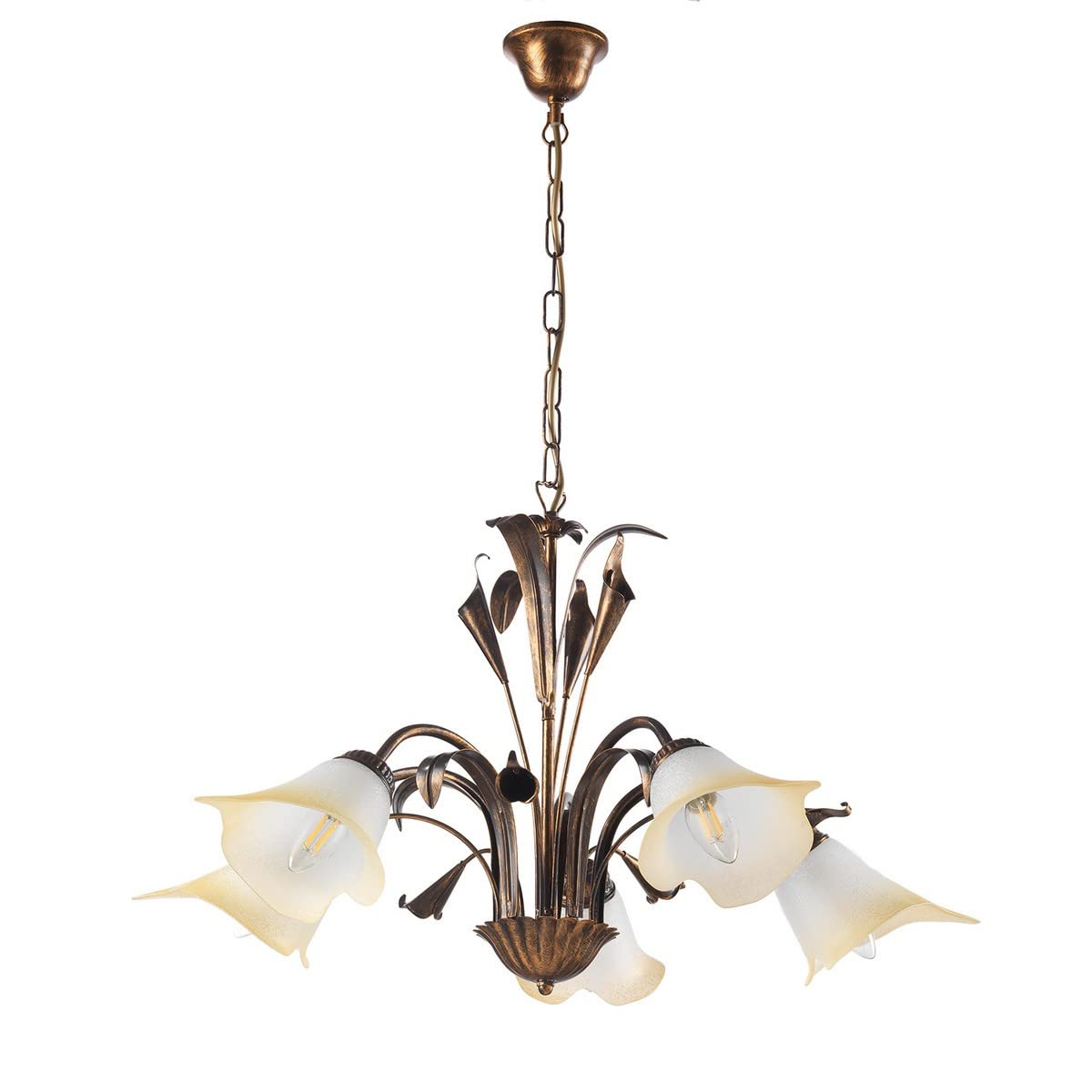 ONLI - 5 Lights Chandelier in Brown Metal Brushed Gold with White Amber Gradient Glass