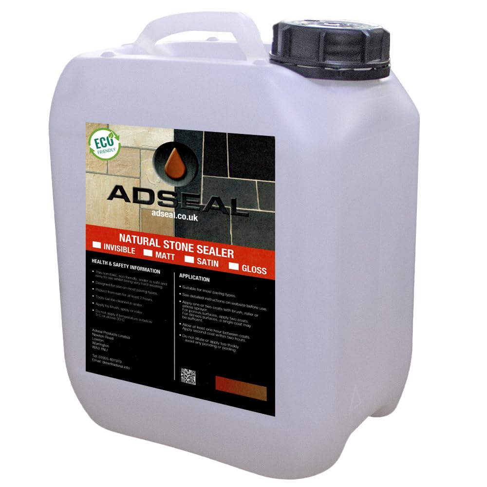 AdSeal Natural Stone Sealer, Matt, Colour Enhancing, Suitable for Sandstone, Limestone, Yorkstone, Porcelain, Etc. (White, 5 Litre)
