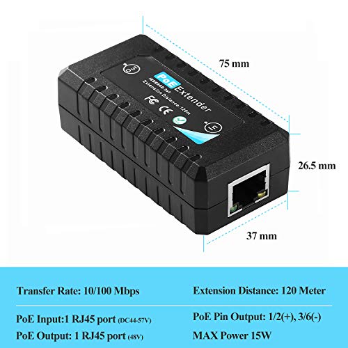 Image of Revotech 1 Port POE Extender IEEE 802.3af Standard 10,100Mbps 100m(328 ft) POE Repeater for POE IP Camera Over Cat5 or UTP Cables(POE5002)
