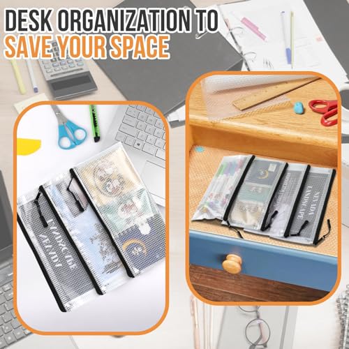 Image of 24pcs Mesh Zipper Pouch Bags 9.3 x 4.7 Inches, Black Small Clear Pouches Bulk, Travel Cosmetics Organization, Classroom and Office Supplies