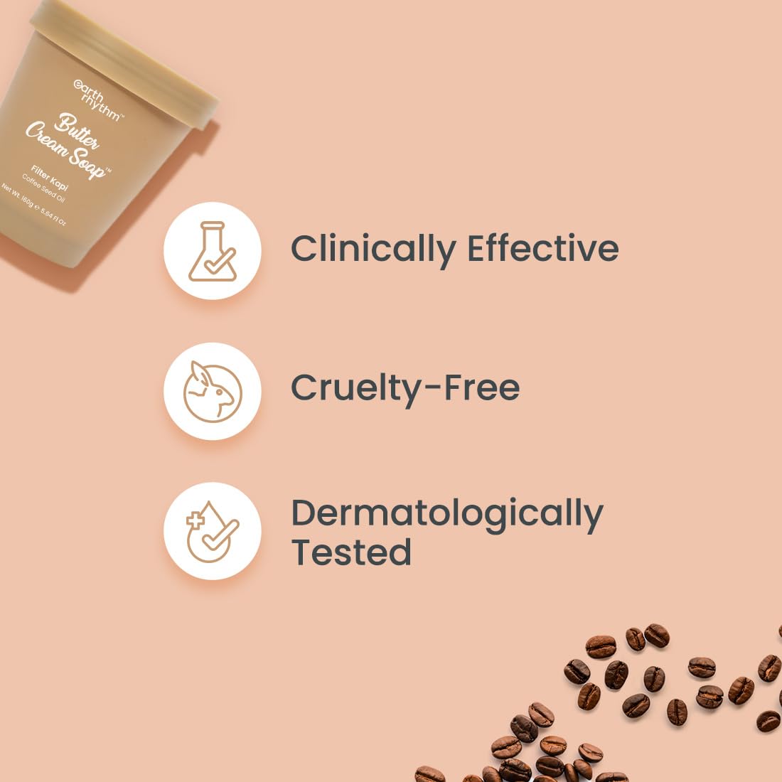 Earth Rhythm Filter Kapi Butter Cream Soap Cleanse, Moisturizes Skin, Make Skin Soft & Supple | Coffee Seed Oil, Shea Butter | for All Skin Type | Men & Women - 160g - Image 5 thumbnail