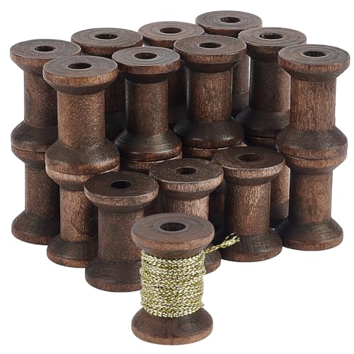 BENECREAT 30 Unids Carretes Vacíos de Madera Antiguos, Carretes de Hilo Vacíos de 30mm, Carretes de Cinta de Madera, Bobinas para Artes de Tejido de Alambre, Proyectos de Madera DIY, Coco Marrón