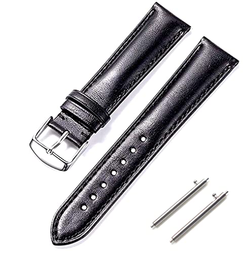ewatchaccessories Replacement 22mm Quick Release Genuine Leather Black Watch Band Strap With Silver Buckle (22mm-Silver-Plain)