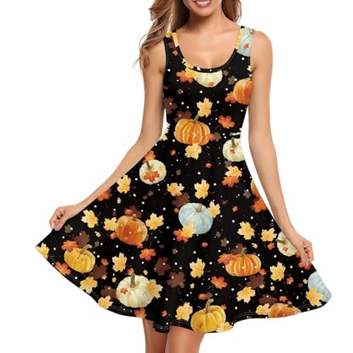 Image of TOADDITDO Women's Sleeveless O Neck Beach A-Line Party Coctail Tank Dresses Flared Sundress
