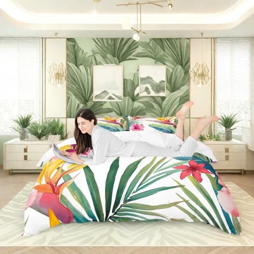 Tropical Tree Plant Duvet Cover Set Queen Size with...