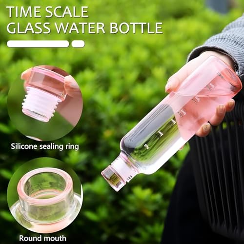 Image of Glass Borosilicate Water Bottles, H2O Fridge Water Bottle with Cap, Leak Proof & Airtight Lid, Water Bottle for Office, School, College - 500ML Bottles with Time Marker (500ML)