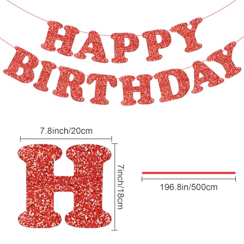 Image of Red Happy Birthday Banner Happy Birthday Bunting Garland Sign for Boys Girls Women Birthday Party Decorations Wall Hanging Background Decor Supplies