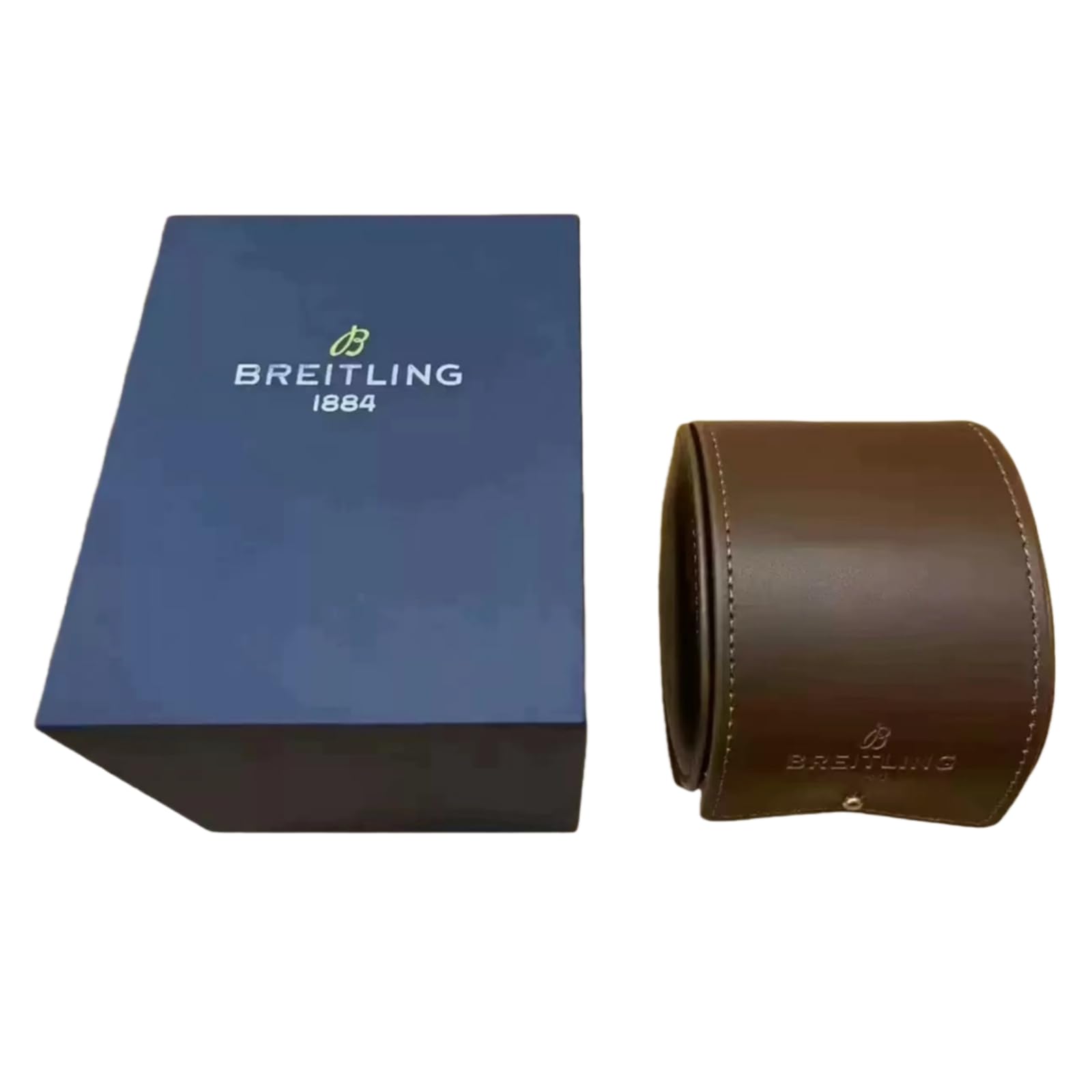 Set Presentación Reloj Caja Exterior Azul Rollo Viaje Cuero Marrón Inserto Extraíble Almacenamiento para Breitling