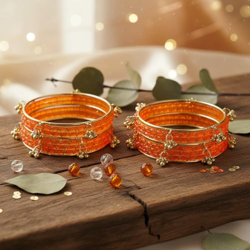 Image of Kashmiri Ghangharoo Glass Bangle Set for Women| Light Weight Bangles | Traditional Transparent Fancy Glass Chudi Set for Wedding, Party|Set Of 16(12 Glass + 4 ghungroo bangles)