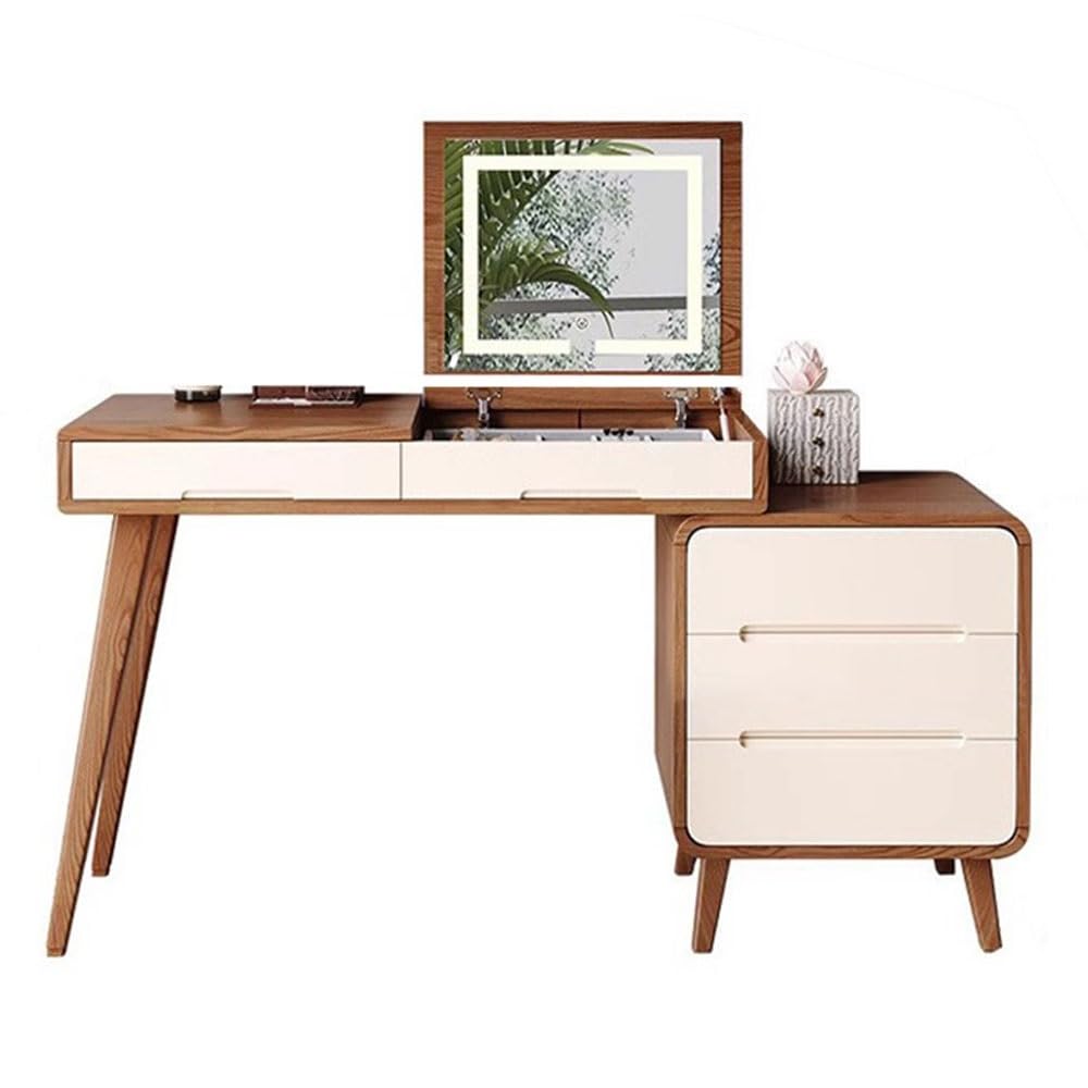 CGCSYZ Vanity Desk Farmhouse Vanity Desk with Flip Top Mirror, 39.37" W Makeup Vanity with Drawers and Storage Cabinet, Dressing Table for Bedroom Makeup Dressing Table (Bruin)