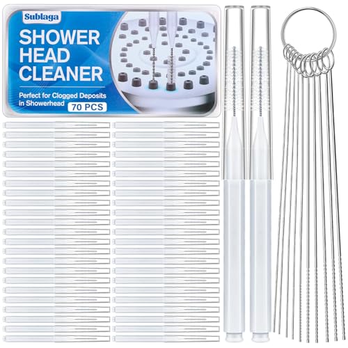 Image of 80 Pcs Shower Head Cleaner Tool-Showerhead Cleaning Brushes + Stainless Steel Picks, Small Hole Crevice Cleaning Brush for Shower Head, Shower Head Cleaner for Clog Removal & Hard Water Deposit(White)