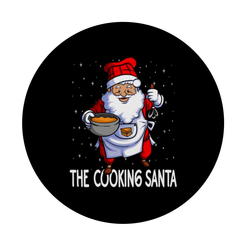 Cooking Santa Christmas Cook Baking Funny Chef Santa Claus PopSockets Swappable PopGrip, Black - Image 3