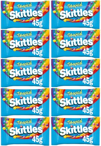 Skittles Vegan Chewy Sweets Tropical Fruit Flavoured Pouch Bag 45g (10 Pack)