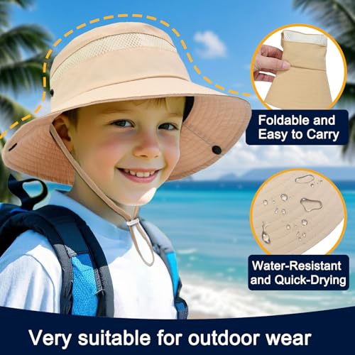 Image of Outdoor Kids Sun Hat for Boys Girls Wide Brim Mesh Bucket Hat UPF 50+ Sun Protection Breathable Summer Fishing Safari Hat