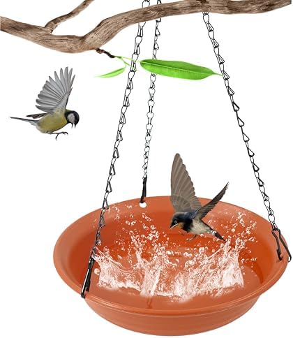 Hanging Bird Baths for Small Spaces That Will Transform Your Garden 7 Afrine Hanging Bird Bath for Outside, Hanging Bird Water Feeder for Outdoor, Birdbath Bowl, Birdbaths for Outdoors Balcony Window Backyard Garden, Small Large Wild Birdfeeder Tray (10", Terracotta)