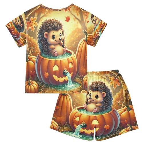 Fall Hedgehog Pumpkins Pajama Set Short Sleeve PJS 2 Piece Summer Pajamas Shorts Sets Cotton 5Y2