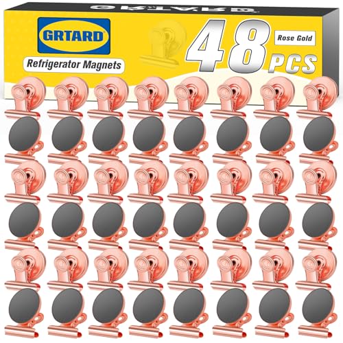 Grtard 48pack Magnetic Clips Heavy Duty, Magnet Clips for Fridge, Refrigerator Magnets, Scratch Free Magnets with Clip, Strong Magnetic Clip for Refrigerator, Whiteboard, Locker, Cruise (Rose Gold)