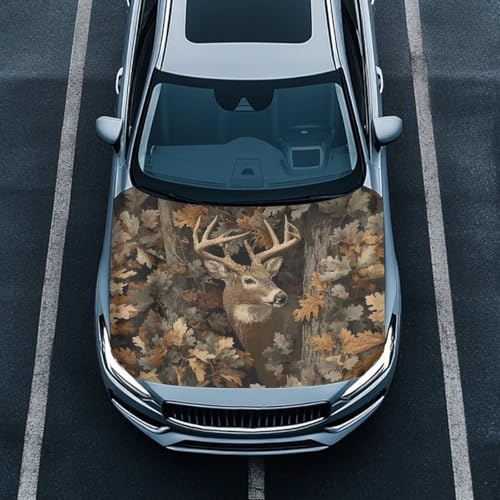 Image of Renewold Elk Deer Camo Hutning Car Hood Cover Protector Hood Covers for Cars Spring Fall Summer Winter Hood Wrap Blanket Women Men Automotive Exterior Accessories Decor for Most Sedan Small SUV Truck