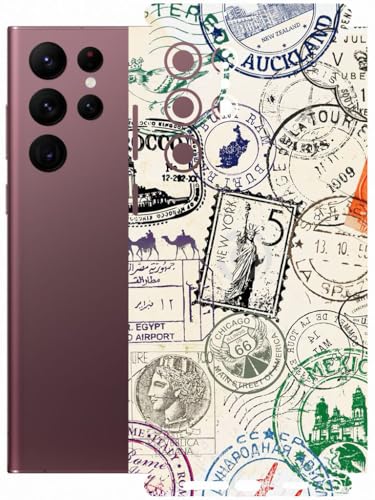 Image of AtOdds - Full Body Back Screen Guard Protector Film - Lamination Wrap Skin Sticker Compatible with Samsung Galaxy S22 Ultra | Scratchproof Matte Finish (Stamps)