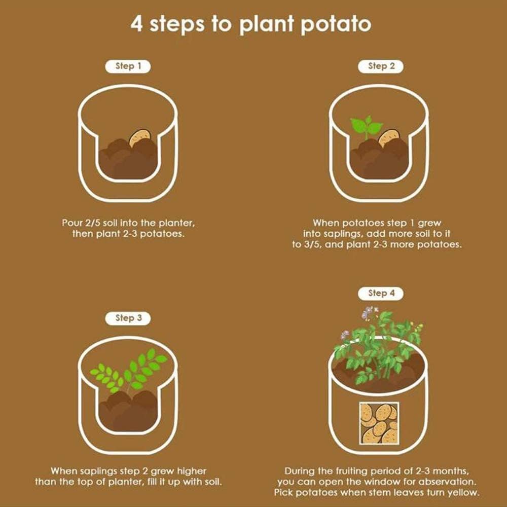 Sacchetti per la coltivazione di patate, confezione da 4, in tessuto non tessuto, con manico e finestra visiva, per patate, pomodori, carote, fiori, uso interno ed esterno