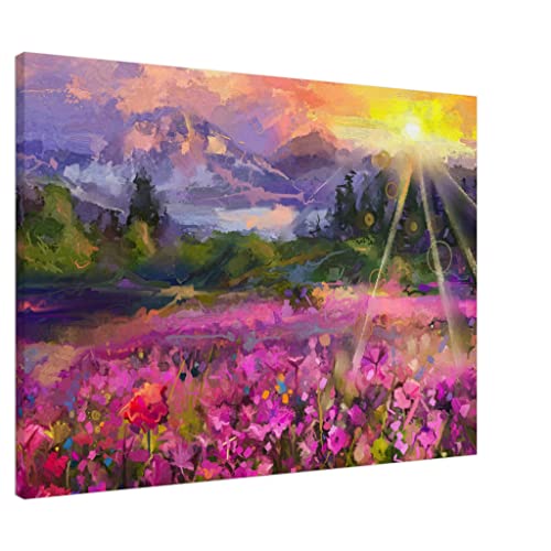 Champs de fleurs lilas tableau encadré pour mur blanc vide - 3