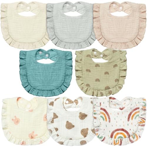 Image of Lictin Muslin Baby Drool Bibs - 8 Pack Baby Bandana Drool Bibs Cotton Unisex