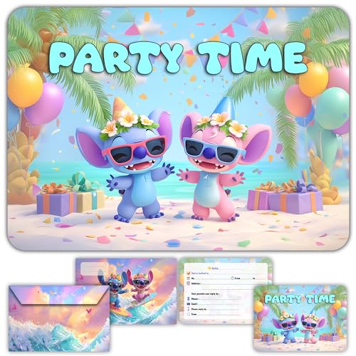 12 tarjetas de invitación de cumpleaños con sobres a juego, para niños, niñas y niños, invitaciones de fiesta precargadas en inglés para fiesta de cumpleaños o celebración