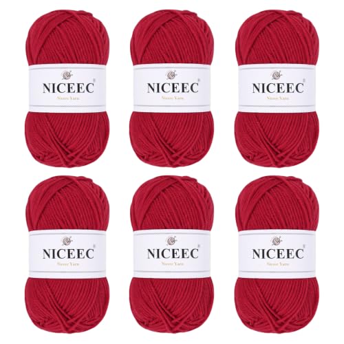 Image of NICEEC 300g Soft Assorted Colors Yarn - Sport Weight,100% Acrylic, 4 Ply, Bonbons Yarn for Crochet & Knit, DIY Project Starter Kit for Kids or Adults(Total 870yds) - Red51#